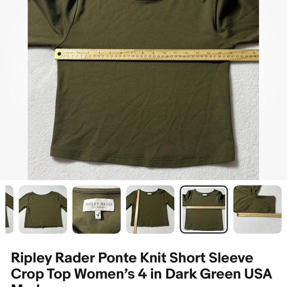 Ripley Rader Ponte Knit Short Sleeve Crop Top Women’s 4 in Dark Green - Picture 4 of 5